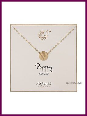 14k Gold Filled Birth Flower Necklace Hand Stamped Floral Pendant Personalized
